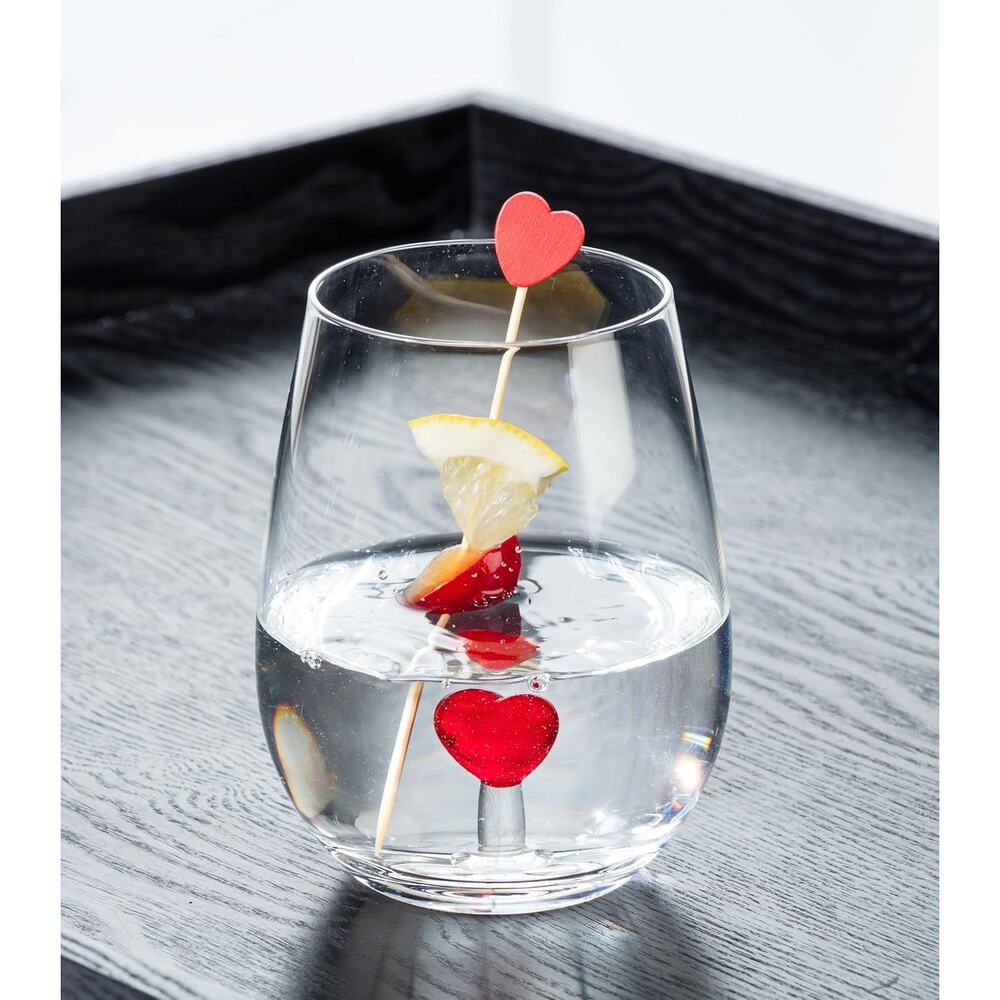 13071 NEW 2pk Romantic Red Heart Valentine's Day Wine Tumbler Drinking Glass